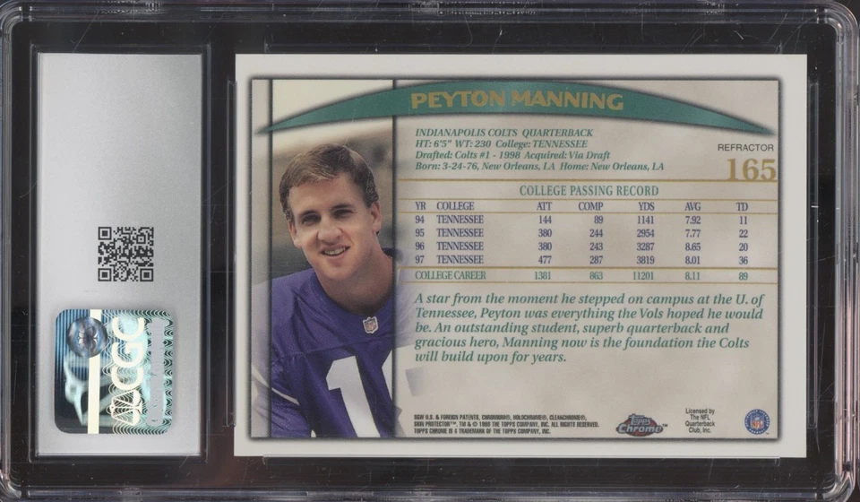 1998 Topps Chrome Refractor #165 Peyton Manning RC Rookie NM+ CGC 7.5 - Image 2 of 2