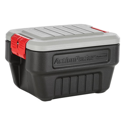Rubbermaid 8 Gallon Action Packer Storage Bin, Heavy Duty, Lockable, Black, Incl