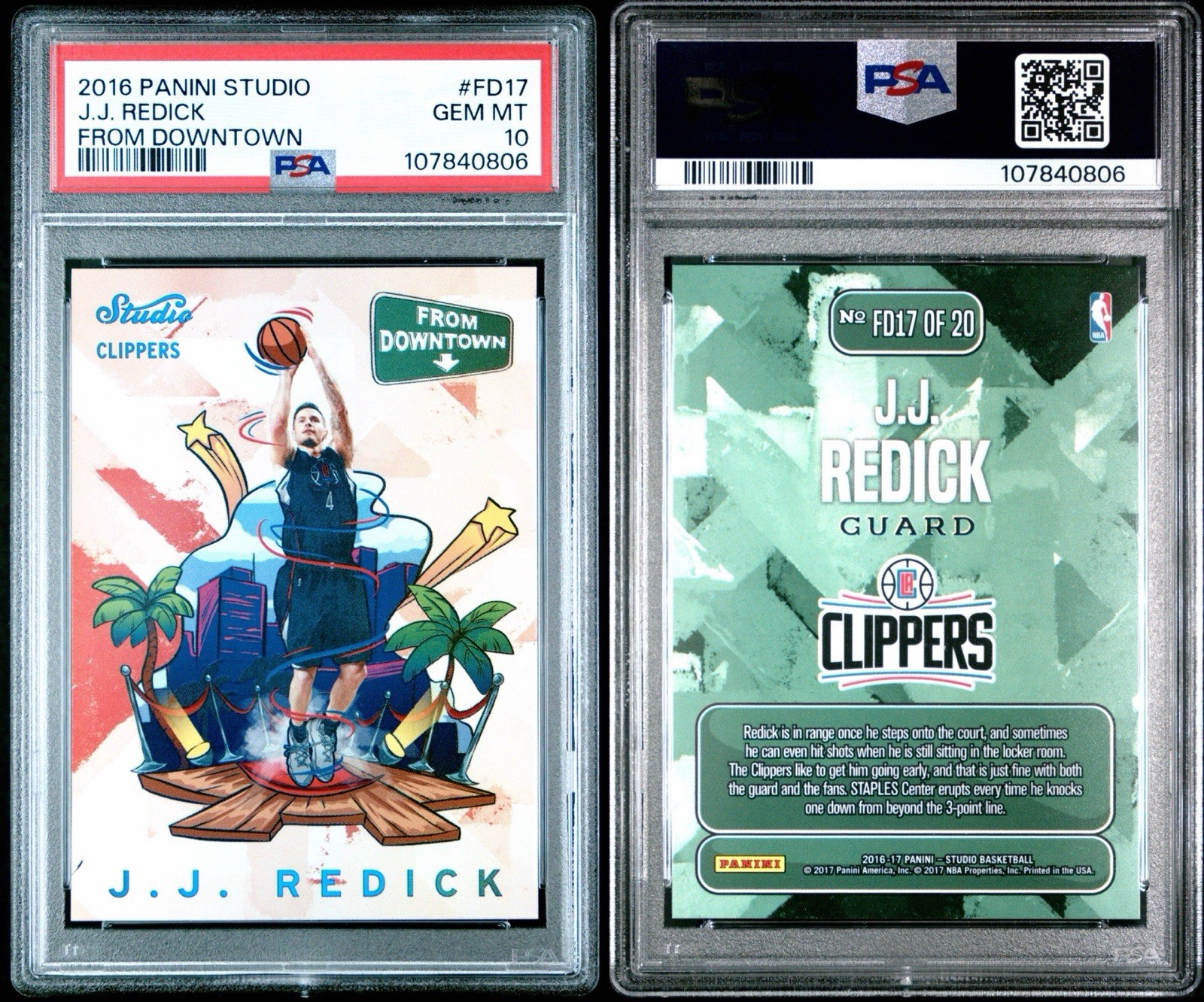 2016 Panini Studio - From Downtown J.J. Redick #FD17 - Clippers - PSA 10- Lakers