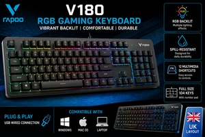 Rapoo Clavier jeu V52s Fils USB BACKLIT Qwerty Anglais Noir Membrane