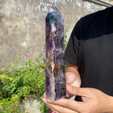 2.3lb Natural Fluorite Obelisk Quartz Crystal Wand Tower Point Healing