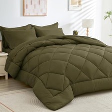 Comforter Set - 5-Piece All Season Bed in a Bag Ultra Soft Twin Olive Green