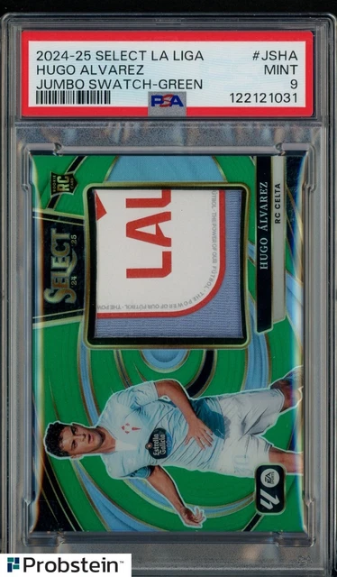 2024-25 Panini Select La Liga Soccer Green Prizm Hugo Alvarez RC Patch 4/5 PSA 9