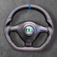 SKODA FABIA MK1 VRS RS CUSTOM MADE FLAT BOTTOM BLACK LEATHER STEERING WHEEL