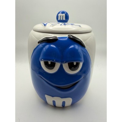 M&M's Blue Character Ceramic Cookie Jar Candy Canister Galerie Blue Lid 6.5''