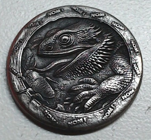 HOBO Bearded Dragon NOM NOM Made From A REAL Buffalo Nickel SIGNED