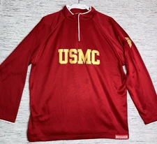 USMC Marine Corps 1/4 Zip Red Men's L Battlefield Collection Sweatshirt Patch