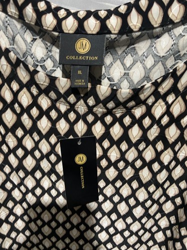 JM Collection Women Black Geo Print Jacquard Swing Top 3/4 Sleeves Blouse XL NWT - Picture 7 of 11
