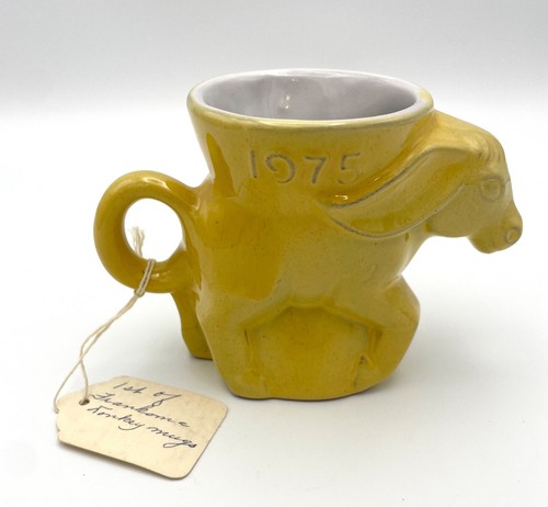 1975 Yellow Vote Democrat Donkey Political Mug Frankoma Pottery Oklahoma Vintage - Picture 10 of 16