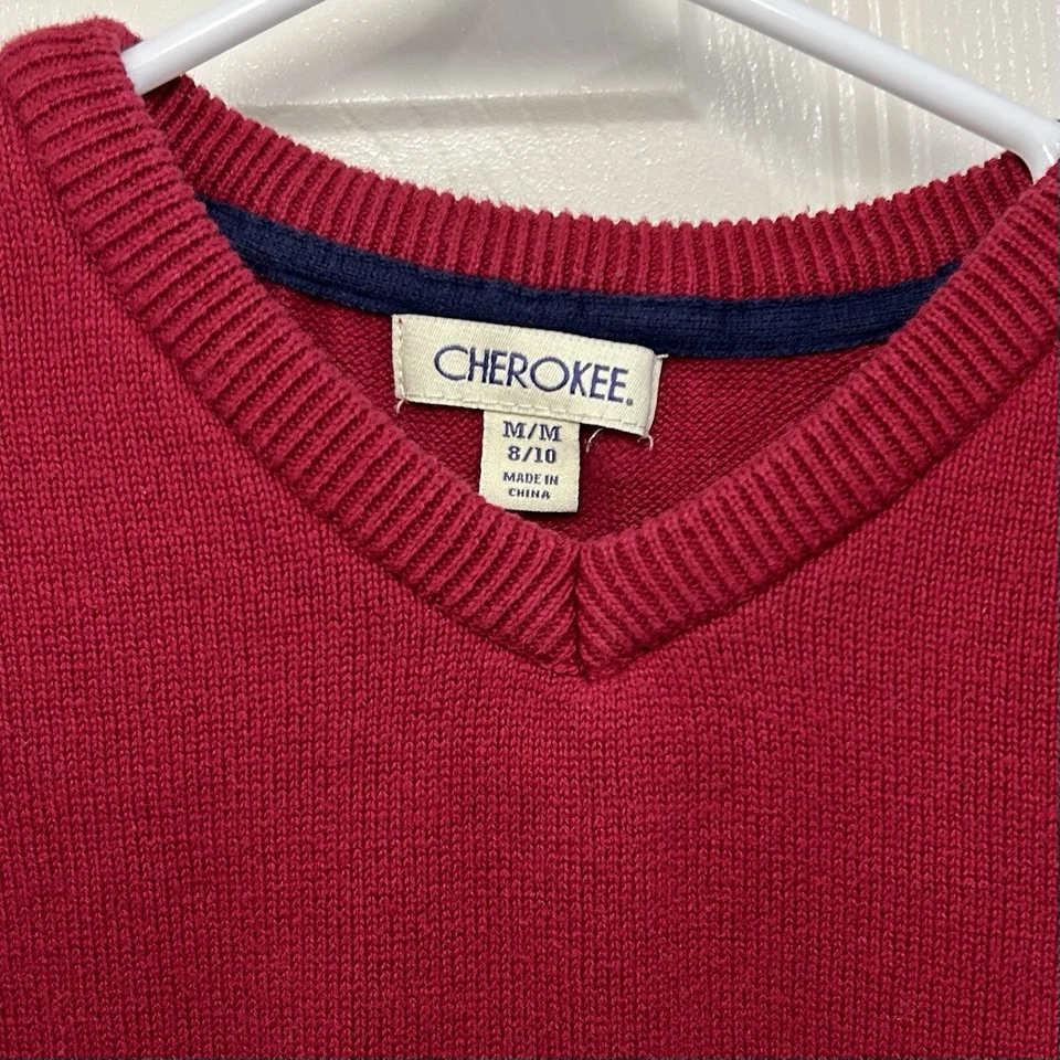 Чероки мальчиков молодежи v-образным вырезом красный свитер размер M 8/10 униформа праздник хлопок опрятный - Изображение 4 из 4