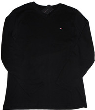 NWT Boys TOMMY HILFIGER Long Sleeve V-Neck Black Shirt Size S 8-10 Nice FS: