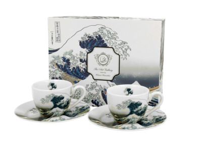 DUO ART GALLERY 2er-Set Espressotassen 90 ml GREAT WAVE mit Untertassen, New ...