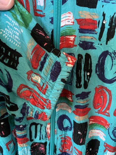 VTG Jacket Windbreaker Large Geometric Art Print Granny 90s Y2K Golden Girls - Picture 11 of 11