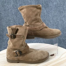 Cool Way Boots Womens 38 Mid Calf Booties Beige Suede Round Toe Pull On Buckle