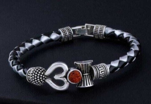 2 Brazalete Étnico Rudraksha OM Trishul Damroo Diseñador Cuero Regalo Religioso - Imagen 4 de 5