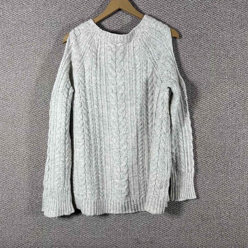 Soft Surroundings Sweater Womens XL Gray Wool Blend Cold Shoulder Cable Knit - Picture 5 of 10