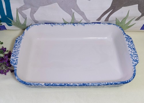 Roseville GERALD HENN Spongeware~9x13 Baking Casserole Dish~GORGEOUS Blue~ 4 Qt. - Picture 3 of 11