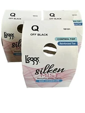 3 Leggs Silken Mist Sheer Tights Semi Opaque Leg Control Top Size Q Off Black
