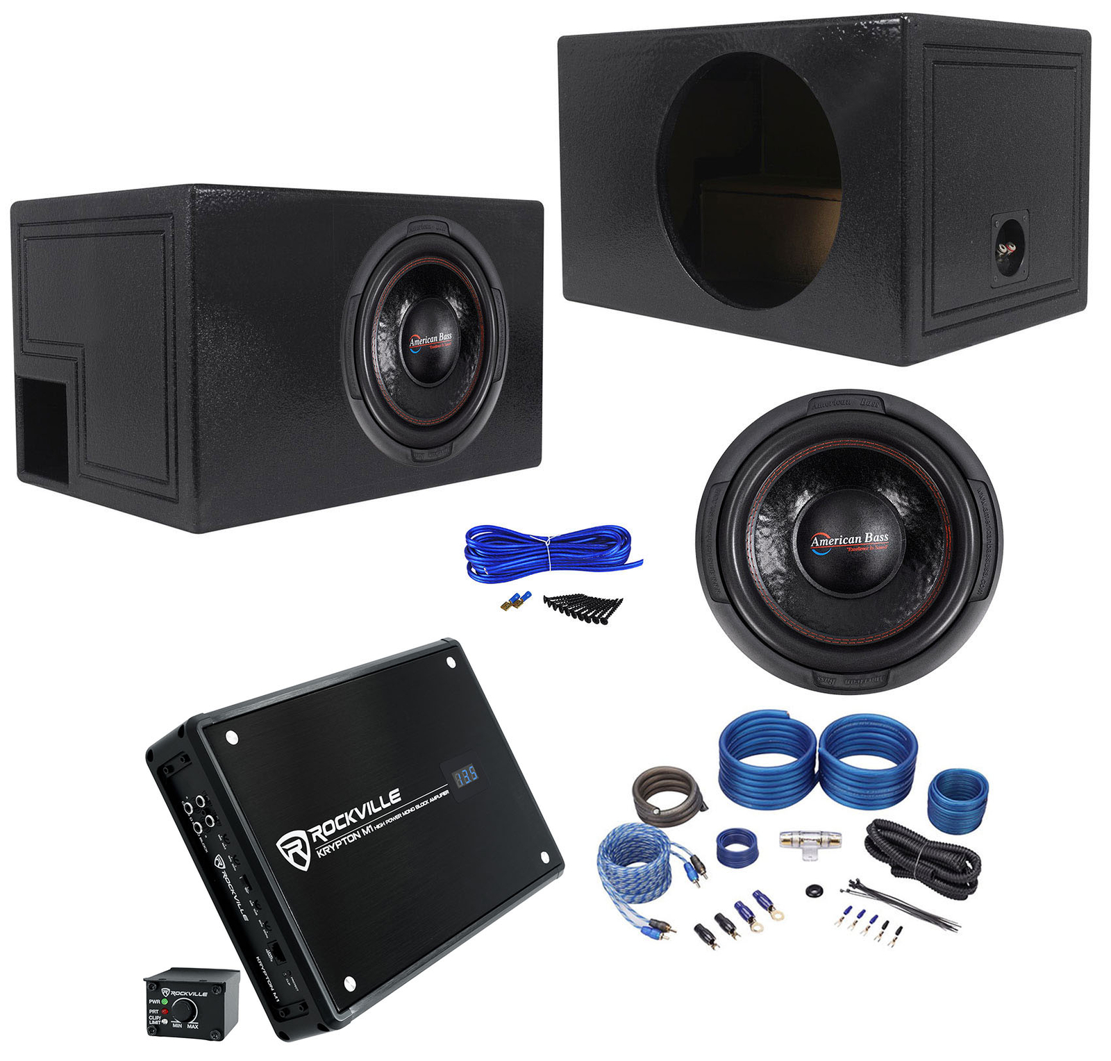 Автомобильный сабвуфер American Bass XD-1222 мощностью 1000 Вт + Вентилируемая коробка + Моноусилитель + Комплект усилителей