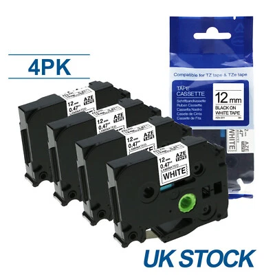 4X Compatible Brother TZ-231 P-Touch Black On White Label Tape 12mm x 8m TZe-231