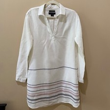 TAHARI 100% LINEN SHIRTDRESS Offwhite SZ Medium