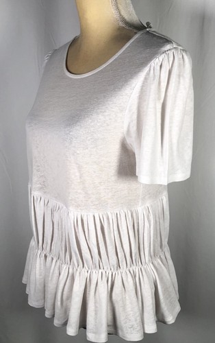 Chelsea Violet Women Shirt Small Top Linen Short Sleeve Ruched Back Tie White NW - Picture 3 of 10