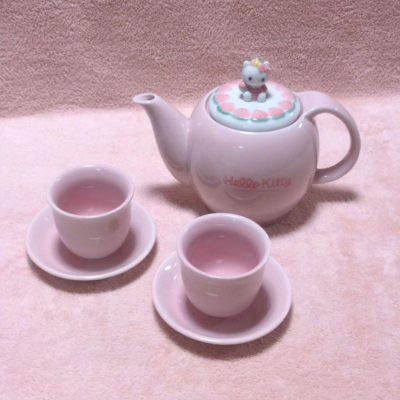 Sanrio Hello Kitty Yum Cha Tea Set Pot Cup Saucer Pink 1997