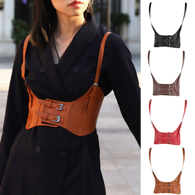Women Gothic Faux Leather Underbust Corset Crop Top 