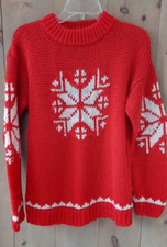 Partners Mervyns Womens Vintage Red Snowflake Acrylic Chunky Knit Sweater Size M