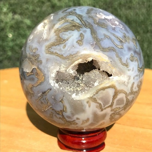 270G Natural Aquatic agate Geode Quartz Ball Crystal Sphere Specimen ...