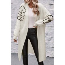 Full Size Flower Open Front Long Sleeve Cardigan