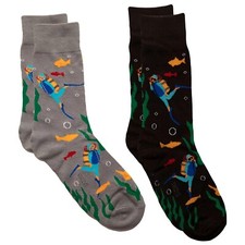 Scuba Diving Underwater Swimming Oxygen Tank Fish Foozys 2 Pair Men's Socks