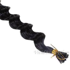 25 Deep Wave Curly I Stick Tip Micro Link Remy Human Hair Extension Jet Black 1