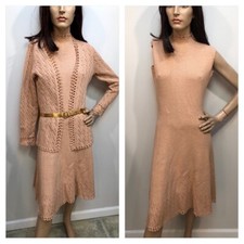 VTG 1970s Cotton KNIT SWEATER DRESS Matching JACKET Sz-S Buy-Now