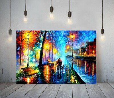 AFREMOV 1 - TIEF GERAHMTE LEINWANDKUNST MALEREI BILD PAPIERDRUCK - BLAU ORANGE