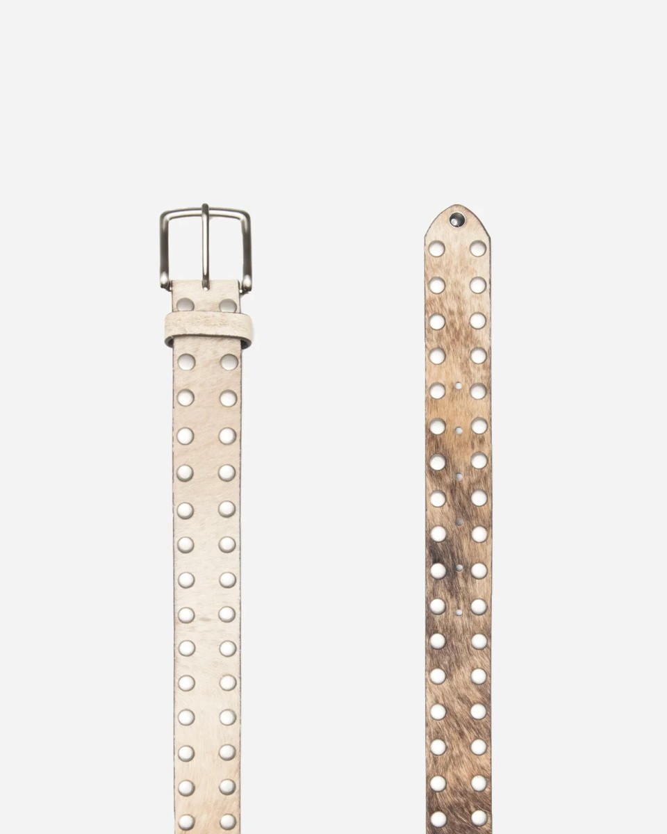 Stussy 8 Ball Studded Belt Raw Cow Hide Hair Tan Beige Stussy 8 Ball Studded Belt Raw Cow Hide Hair Tan Beige