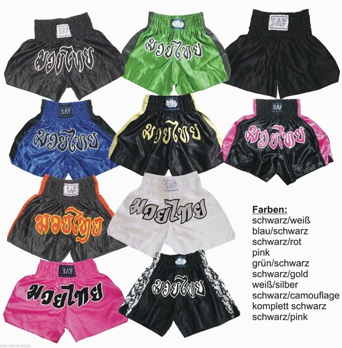 BAY® Thaiboxshorts Muay Thai Box Short Thaiboxen Kickboxhose kurz mit Schrift - Bild 2 von 21