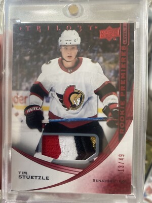 TIM STUTZLE ROOKIE PREMIERES PATCH # /49 2020-21 UD TRILOGY  4 color!