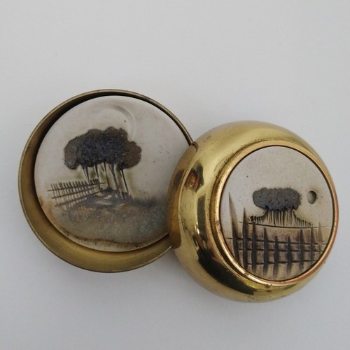Paul Gooderham Gailey Pottery Brooch + Brass Ceramic Trinket Pot British Studio - Picture 3 of 9