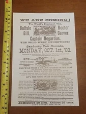 BUFFALO BILL 1883 DOCTOR CARVER CAPTAIN BOGARDUS FAIR GROUNDS FLYER REPRINT