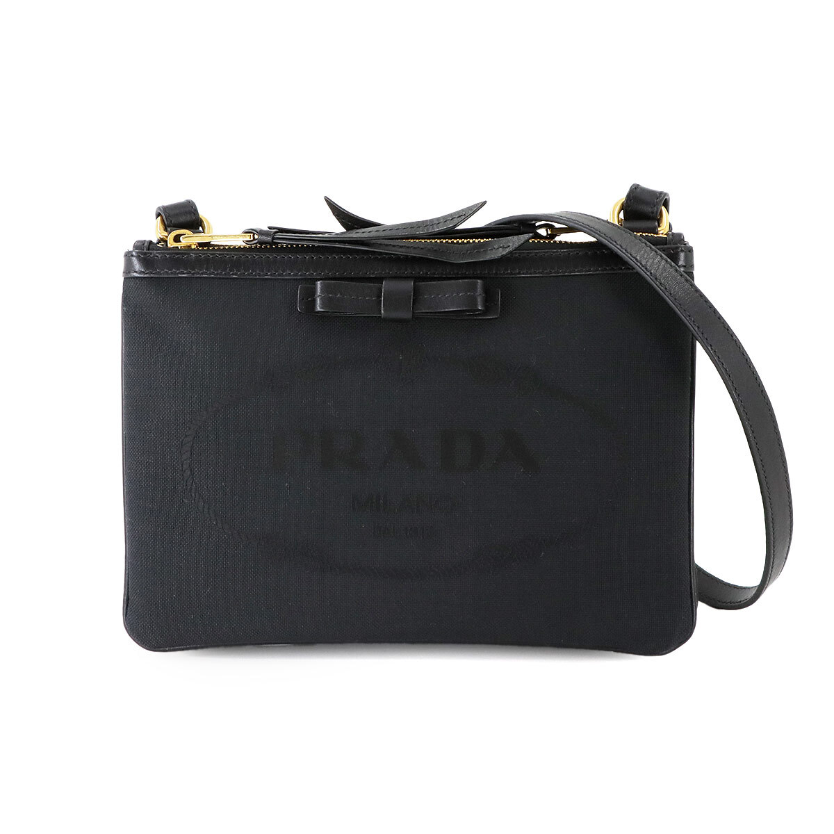 Prada Black Ribbon Shoulder Bag in Canvas and Leather 1BH046 90280840