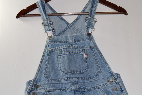 Guess Denim Bib Overalls Size M Girls Youth Blue Distressed Vintage USA Y2K - Picture 9 of 17