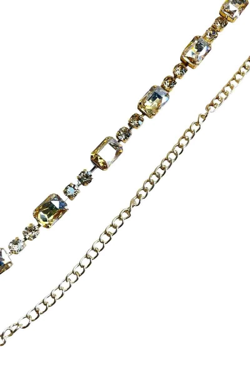 Cintura Larga A Catena Con Cristalli E Strass Per Donna Oro Argento E Metallo