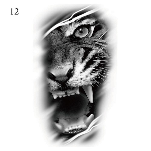Women Men Temporary Tattoos Fake Sticker Waterproof Tiger Lion Wolf Leg Arm Art - Foto 18 di 78