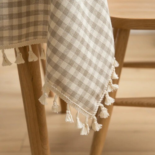 Mantel rectangular clásico a cuadros con borla picnic guinga algodón mantel - Imagen 23 de 32