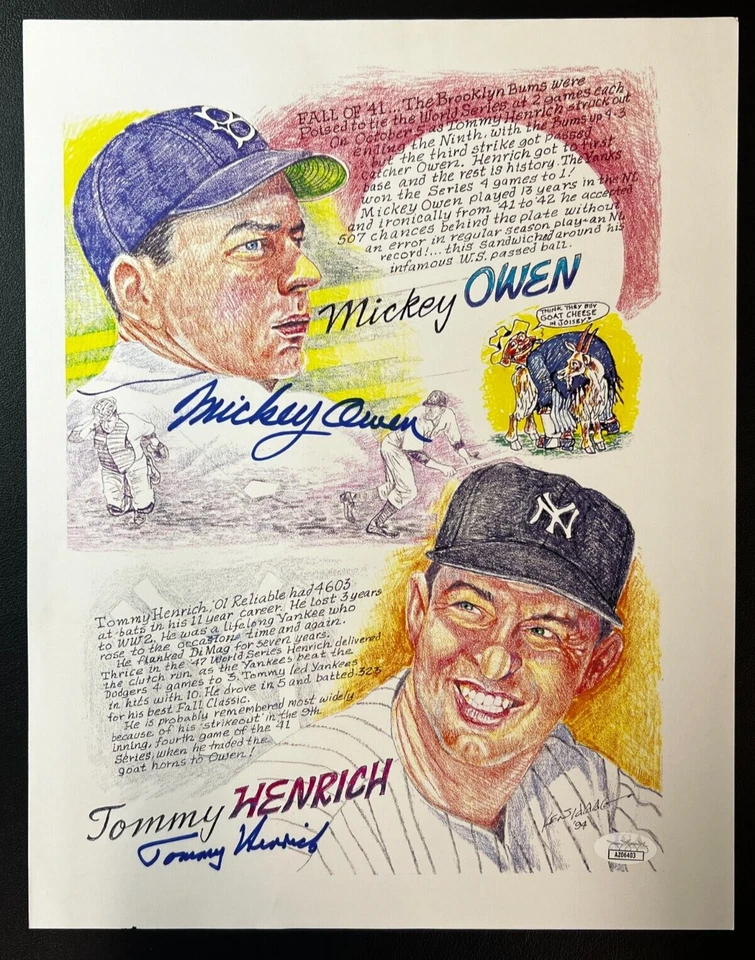 Mickey Owen & Tommy Henrich Signedx2 Print JSA AUTOS Dodgers/Yankees MLB NICE! - Image 2 of 4