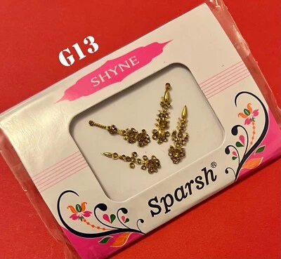 PREETIGIFTS4U SHYNE SPARSH 4 X Long Crystal Gem Bindi Indian Bridal Tikka Gold Diamanté Bindi Body Art G13