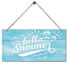 Hello Summer Decorations Wooden Door Wall Hanging Sign Gift