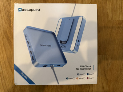 Minisopuru 10Gbps USB C Docking Station For 24'' iMac M1/M3/M4 Blue DS802-PRO-B
