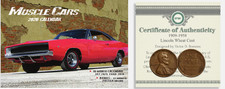 2026 MUSCLE CARS DELUXE WALL CALENDAR w/ Wheat Penny COA GIFT STOCKING STUFFER